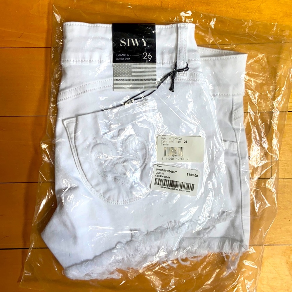 SIWY white denim shorts
